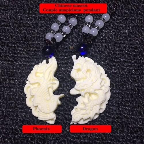 Chinese style dragon and phoenix pattern auspicious lover pendant Hand carved mascot Dragon and Phoenix Merging Lucky Statue