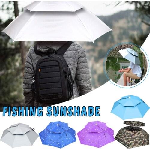 Portable Rain Uv Protection Head Umbrella Double Layer Hat Foldable Outdoor Sun Shade Waterproof Camping Fishing Cap Hats