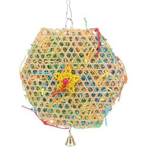 Bird Parrot Swing Toy Bamboo Mesh with Colorful Paper Filler and Bell