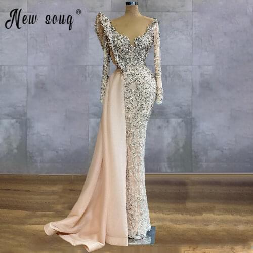 Luxury V Neck Beading Crystals Long Evening Dress 2021 Saudi Arabia Style Prom Dress Party Gown Mermaid vestido de festa