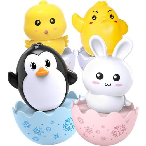 Lovely Preschool Toys Vivid Plastic Cute Chick Rabbit Penguins Tumbler Toy for Baby Cartoon Animal Design Tumbler for Infant