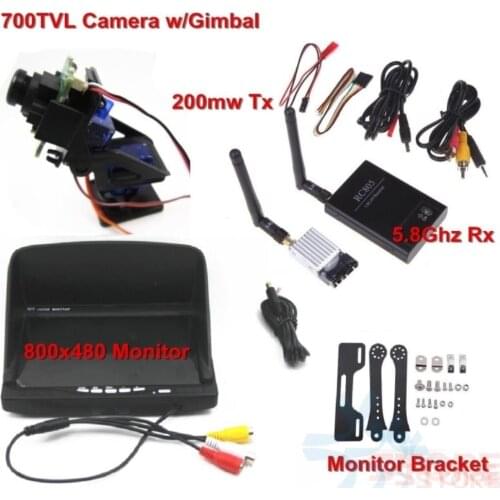 FPV Combo 5.8Ghz FPV System 700TVL camera w/gimbal 5.8Ghz Rx and 200mw Tx and 800x480 Monitor For FPV Quadcopter