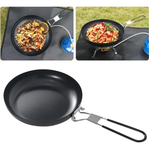 Hiking Picnic Camping Cookware Nonslip Iron Frying Pan Pot Egg Skillet Granite Stone Omelette Fry Lightweight w/ Foldable Handle