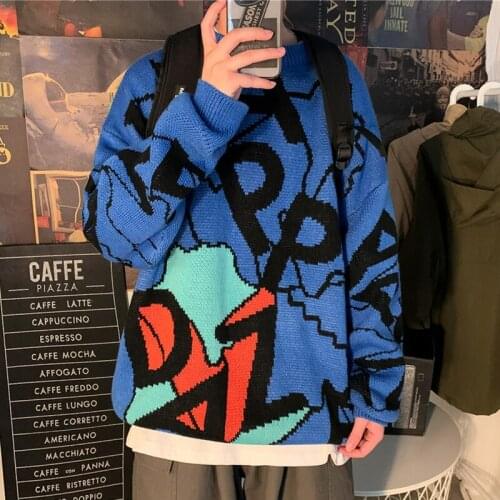 Fashion Sweater MenS Print Streetwear Pull OverSized Long Sleeves Pullover For Autumn Spring Winter