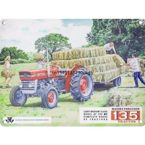 High Quality Massey Ferguson 135 Tractor Farm Farming Hay Trailer Tin Sign Metal Plaque