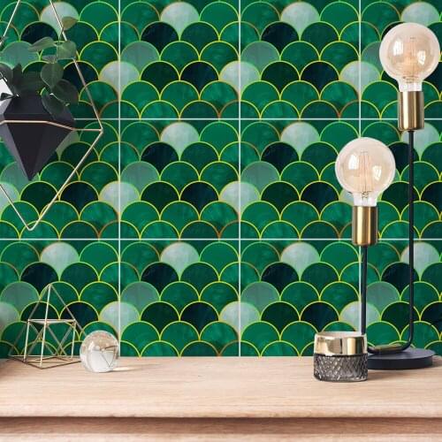 10pcs Green Hot Stamping Mosaic Tile Stickers Living Room Brick Pattern Wall Stickers Home Decoration Wallpaper for Bathroom