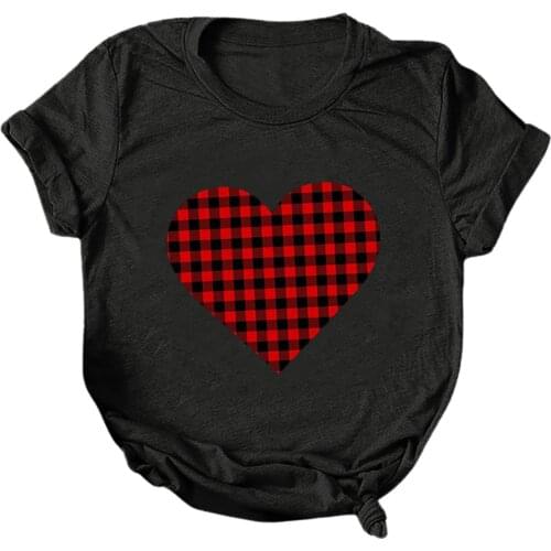 Women Large Size Valentine Day T-shirt Solid Color One Heart Printing Short Sleeve Loose Round Neck Comfortable Ladies T-shirt