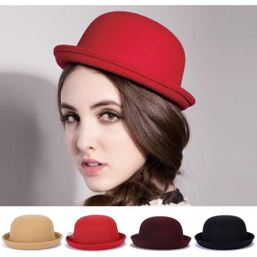 Vintage Wool Women Hat Trendy Bowler Derby Fedoras Hat Round Caps Winter Beret Hats Boina