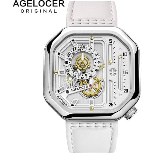 AGELOCER luxury automatic watch Women Brand Casual Fashion White Bracelet Watches Ladies Watches 5809A10
