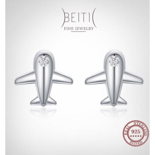 Beitil 100% 925 Sterling Silver Small Cute Fashion Aircraft Stud Earrings For Women Girl Hypoallergenic Jewelry