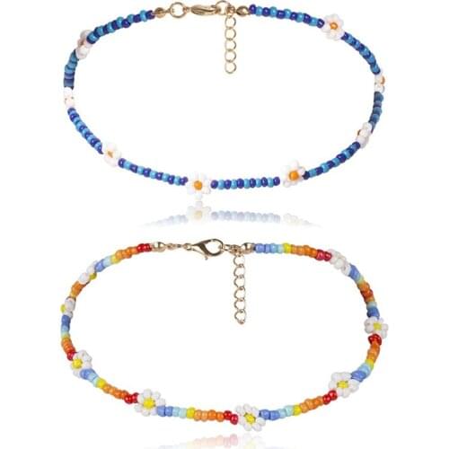 Ethnic Style Colorful Rice Beads Necklace Hand-woven Flower Choker Daisy Clavicle Chain For Women Bohemian Handmade Jewelry Gift