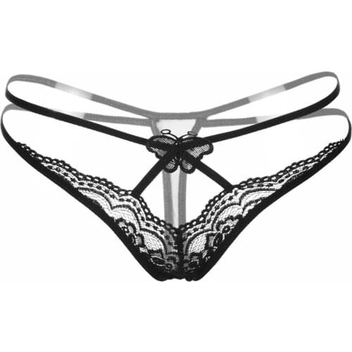 Women Sexy Lingerie Erotic Open Lace Underwear Transparent Panties Porn See Through Sex Wear Strappy G-string Butterfly Pattern