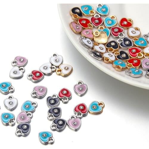 10pcs Wholesale Enamel Heart Pendant Charms Gold Rhodium Alloy Accessories With Hole High Quality DIY Handmade Jewelry Findings