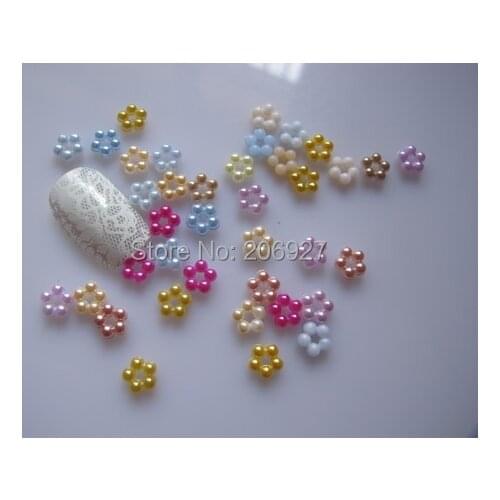 100pcs Cute 7mm Nail Art Mix Color Flower Pearl Nail Art Decoration