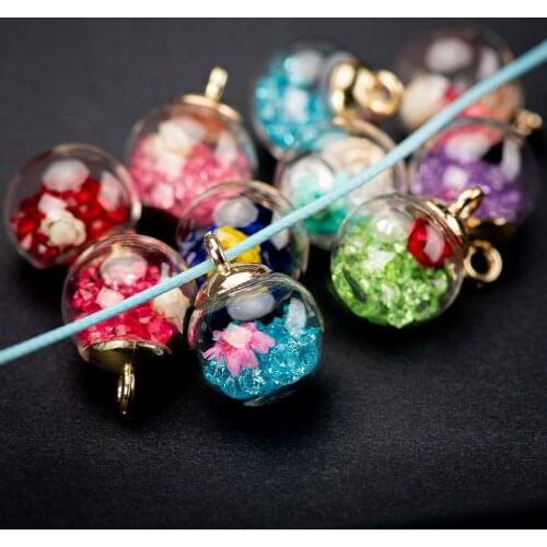 16#10pcs Exquisite Crystal Hollow Glass Ball Dried Flower Bead Pendant Jewelry Making DIY Materials #92571