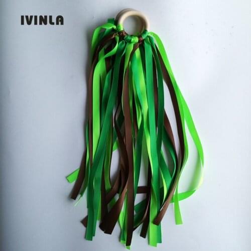 20pcs/lot Green Color Stain ribbon Wooden Ring Without Bell Birthday Party Favors