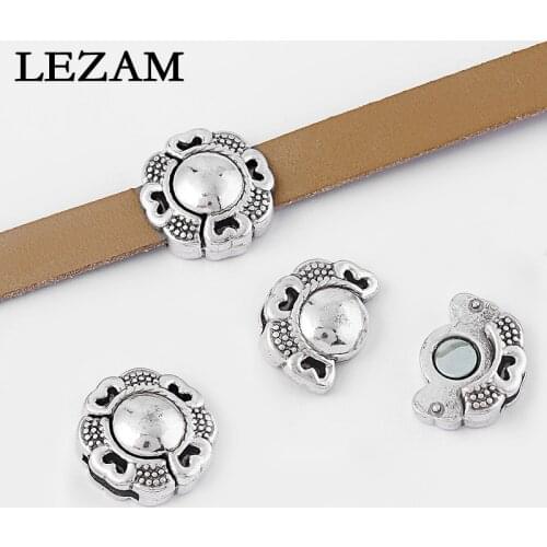 3Sets Alloy Flower 10x2mm Magnetic Clasps for 10mm Flat Leather Bracelet Jewelry Findings