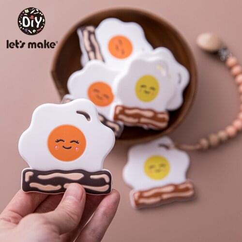 Lets Make 5PCS Silicone Egg Teether Baby Toys Accessories Free BPA Food Grade Silicone Beads Chewing Necklace Beading DIY