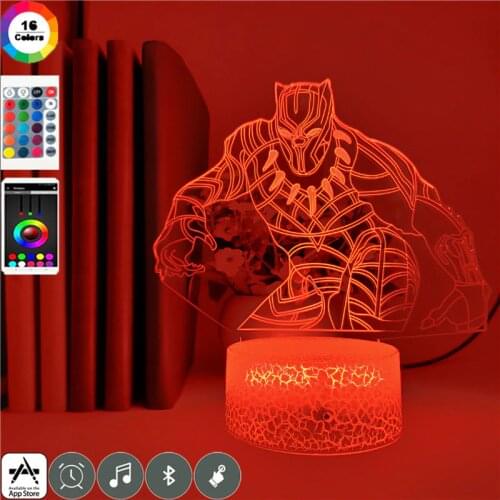 Acrylic 3d Lamp Marvel Avengers Figure Black Panther 3D Illusion LED Night Lamp USB Battery LED Table Light for Children Room