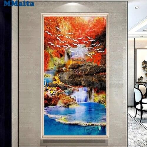 Diamond embroidery waterfall red tree landscape full square round drill diamond painting 5d diy diamond mosaic home decor GG5413