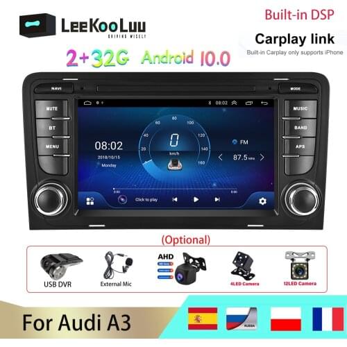 LeeKooLuu 2+32G 2 din Android 10 Car Radio GPS Multimedia Player For Audi A3 8P S3 2003-2012 RS3 Sportback with RDS DSP Carplay