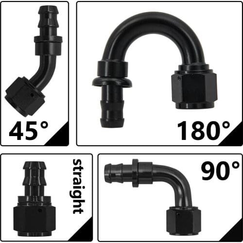 Car Accessories Black Aluminum AN6 AN8 AN10 Oil Fuel Fitting Oil Fuel Push On Hose 0 90 45 180 Degree Rubber Tube Hose End