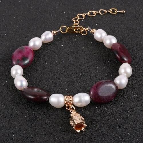 Baroque Pearls Natural Stone Beads Bracelet Women Girls Fashion Copper Flower Charm Bracelets Gold Chian Jewelry Gifts For Her