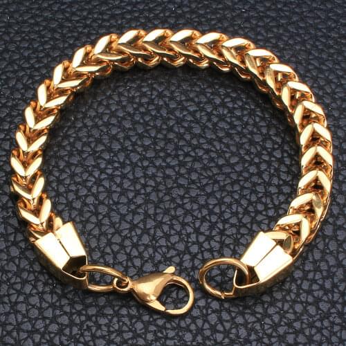 Wholesale Fashion Stainless Steel Jewelry Chain Bracelet Square Gold & Silver Color Plated For Woman & Man BFHKAAAH