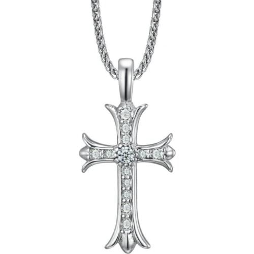 2021 New Male Crystal Zirconia Cross Pendant Necklace Stainless Steel Jewelry For Men Gift