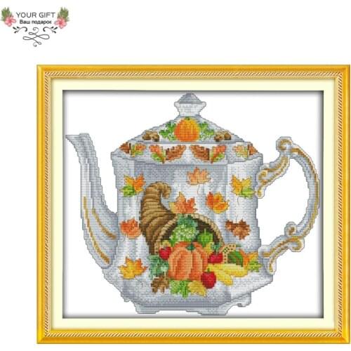 Joy Sunday Halloween Teapot Home Decor J270(2) 14CT 11CT Counted Stamped Teapot Needlework Embroidery DIY Cross Stitch kits