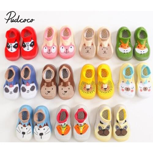 Baby Non-Slip First Walking Shoes, Soft Sole Cartoon Animal Infant Slip-on Sock Shoes