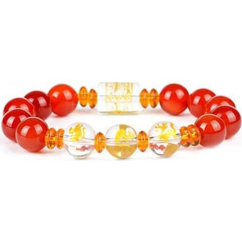 Feng shui Crystal red agate Three Chinese Zodiac Triad bureau Bracelet Wealth & Good Luck bead Gemstone lucky mascot Bracelet