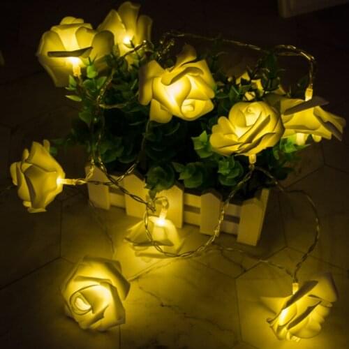 Artificial Fake Flowers Rose LED Lights String 20 Heads Rose Floral Valentines Day Garden Wedding Decoration