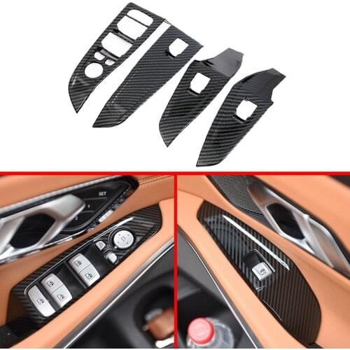 Carbon Fiber Interior Door Window Lift Switch Control Frame Panel Cover Trim Fit For BMW 3 Series G20 2019 2020