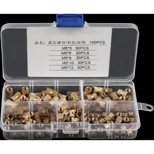 150Pcs/Lot M5 Brass Nuts Cylinder Knurled Nut Threaded Insert nuts Fastener Embedded Nut Assortment Kit New Arrival