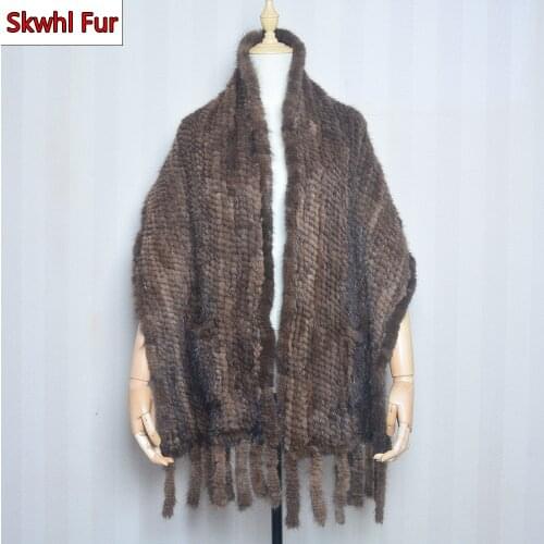 2021 Hot Sale Long Style Winter Warm Real Natural Mink Fur Scarf Real Mink Fur Shawl Fashion Women Knitted Real Mink Fur Scarf