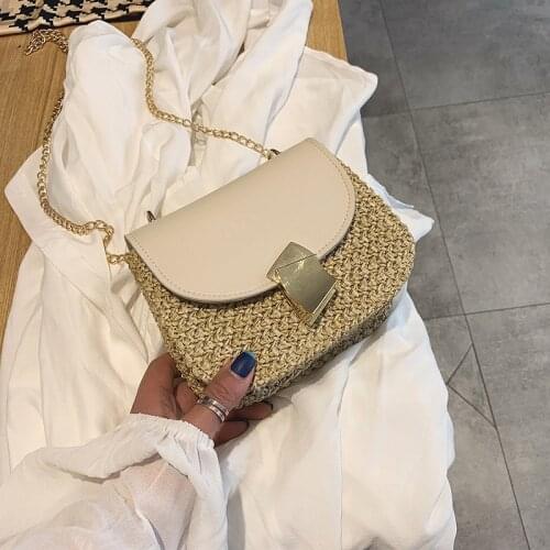 Fashion Ladies Flap Bag Designer Handbags Women Bags 2019 Solid Knitted Straw Small Clutch Gold Chain Girls Crossbody Bags