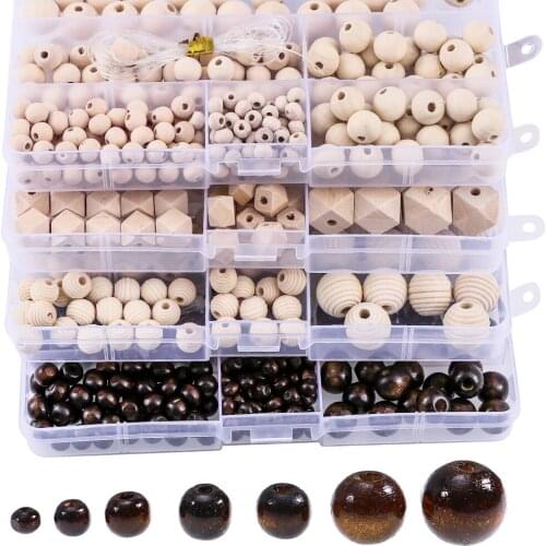 Wooden Beads Combination Set Loose Multi-Size Round Octagonal Shaped Beads For Handicraft Decoration DIY Jewelry Making Boxed