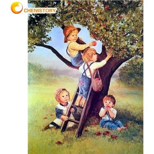 CHENISTORY Apple Tree Coloring By Numbers Child Diy Kits For Adults On Canvas With Framed Paint Oil Painting By Number Decor Art