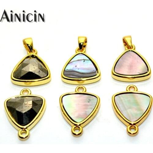 Natural Pyrite Black Shell Triangle Shape Connectors Gold Copper Pendants 12x17mm DIY Jewelry Findings Making Connections 5pcs