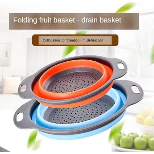 Foldable Drain Strainer Basket Silicone Colander Fruit Vegetable Washing Basket Strainer With Handle Kitchen Storage
