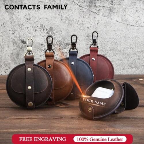 Genuine Leather Storage bag For AirPods Pro Case Pouch Shockproof Protective Cover For AirPods 3 Charging Case Wireless Keychain