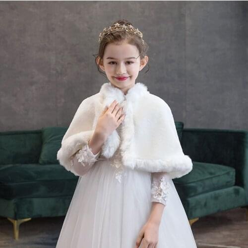 Wedding Jackets White Plush Shawl Winter Kid Soft Thick Coats Warm Fur Wrap Sleevesless For Girls Jacket Party Evening Boleros