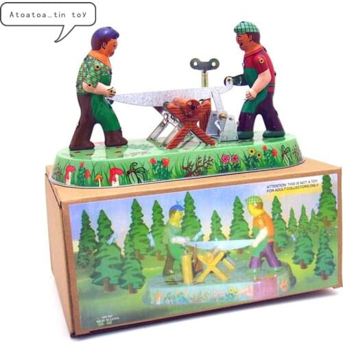 Vintage Retro Sawjacker Tin toy Classic Clockwork Mechanical Wind Up Motor saw the wood Tin Toy For Adult Kids Collectible Gift
