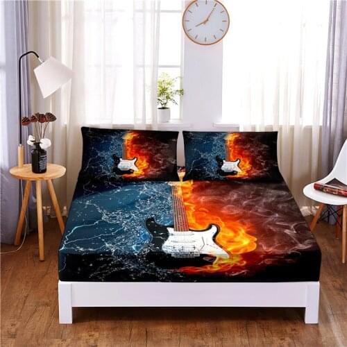 Water and Fire Printed 3pc Polyester Fitted Sheet Mattress Cover Four Corners with Elastic Band Bed Sheet Pillowcases