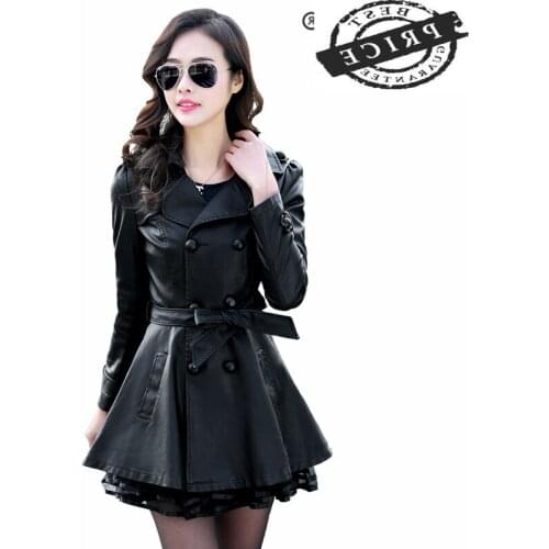 Leather Jacket Winter Real PU Leather Jacket Women Autumn Clothes 2021 Korean Lace Long Biker Jackets Ladies Jaqueta P1a