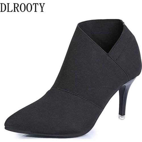 Women Ankle Boots High Heels 2018 Autumn Winter Female Casual Shoes Woman Fashion Pointed Toe Platform Solid Comfortable