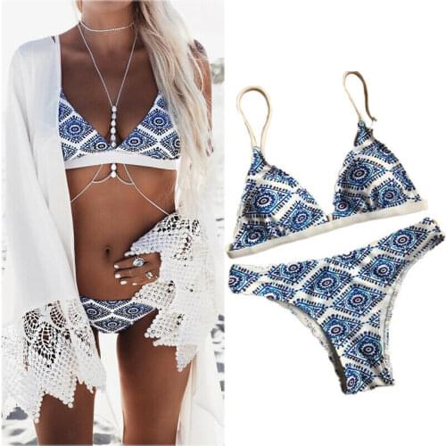 Women Bandage Triangle Push-Up Padded Print Bikini Set Swimwear Swimsuit Bathing Beach Two-Piece Suits