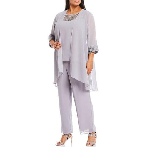 Womens Pantsuit 3 Pcs Mother Of The Bride Dress with Chiffon Jacket Wedding Suit Evening Dress Custom Dress Guest Dress