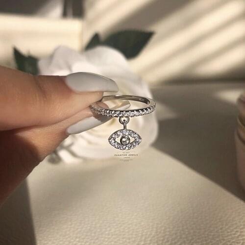 Female Luxury Eye Shape Pendant White Color Zircon Rings For Women Engagement Filled Crystal Ring Boho Jewelry Accessories